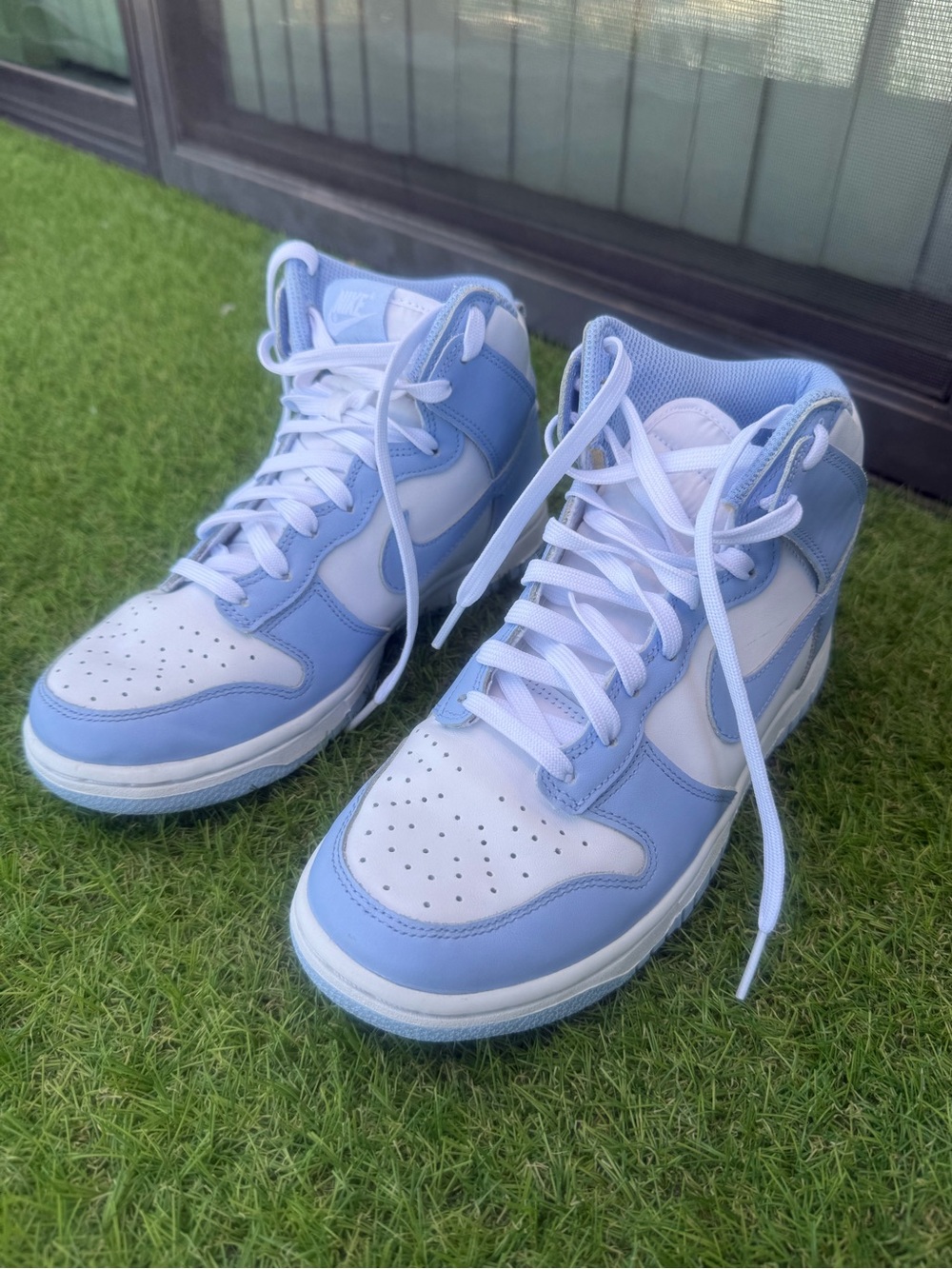 Nike light blue high top dunks